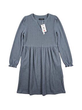 NWT | Slate Blue Cable Knit Babydoll Long Sleeve Ruffle Cuff Dress | Large